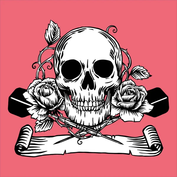 Logotipo Dardo Com Crânio Rosas — Vetor de Stock
