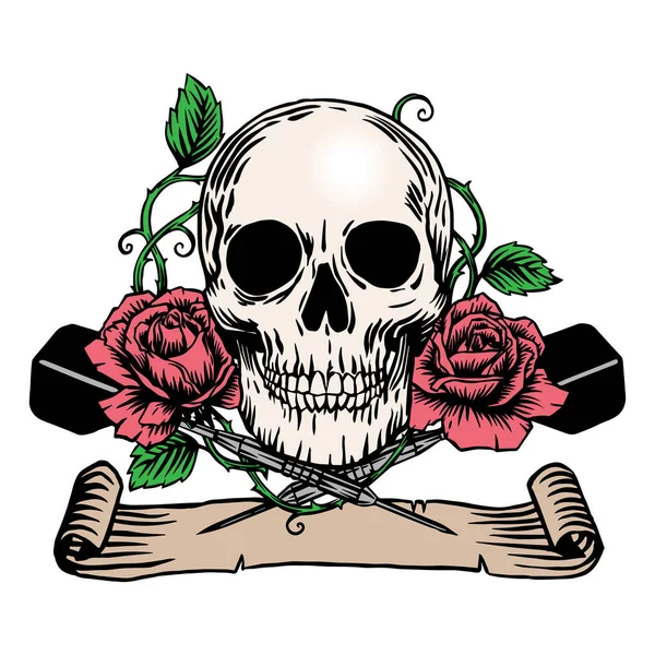 Darts Rose Skull Color —  Vetores de Stock