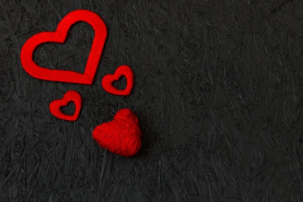 Red Hearts February Valentine Day Black Background Valentines Day Greeting — Stock Photo, Image