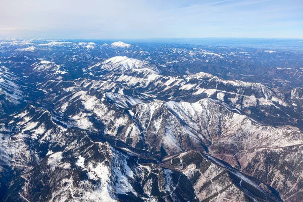 Vista Panorámica Los Alpes Invierno Las Montañas Tienen Vista Paisaje — Foto de Stock
