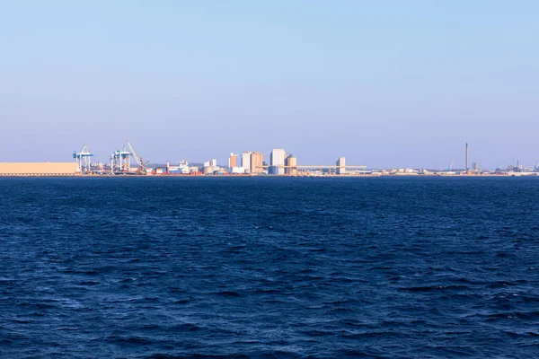 Industrial site of Swedish coast . View of Helsingborg from the  Oresund Strait