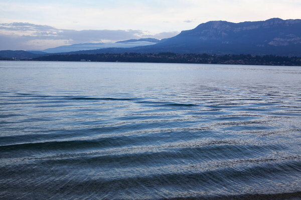 Water waves of Lac du Bourget in France near Chambery . Lake du Bourget in the morning