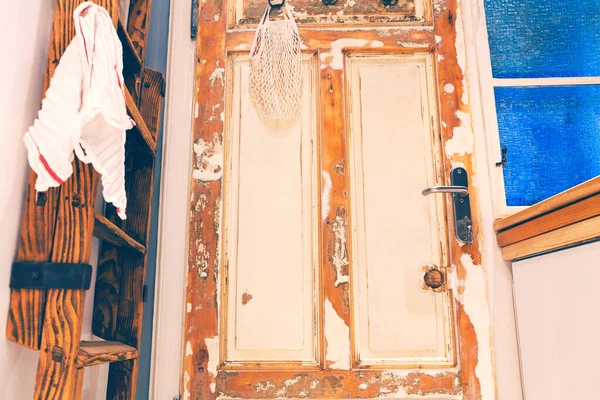 Vintage Houten Deur Interieur Uitzicht Geschilde Oude Binnendeur — Stockfoto