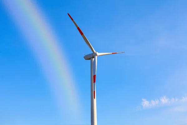 Windmill Rainbow Wind Generator Blue Sky — Stock Photo, Image