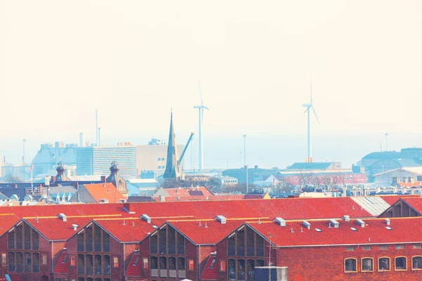 Kopenhag Şehri Kiremit Çatılı Kırmızı Mimari Yukarıdan Şehir Manzarası Görünümü — Stok fotoğraf