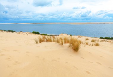Kumsalda. Tropik tatil manzarası. Banc d 'Arguin Atlantik Kıyısı