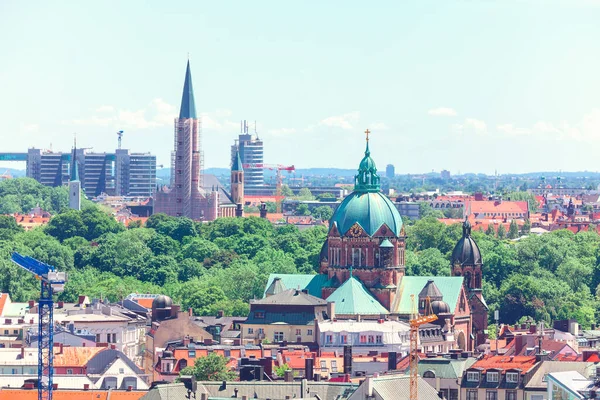 Panorama Cidade Munique Igreja Protestante Com Romanesco Catedral Arquitetura Neo — Fotografia de Stock