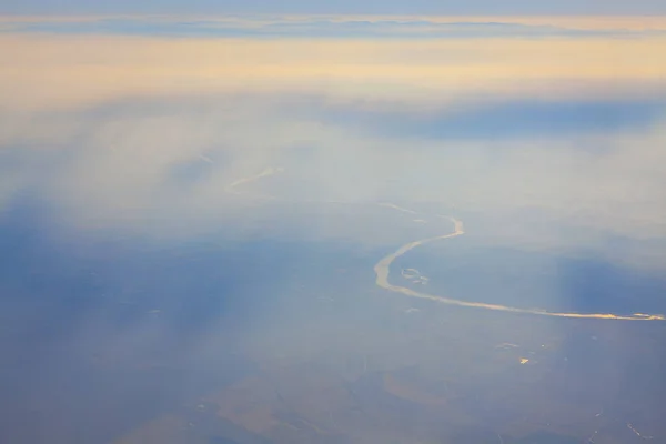 Vue Aérienne Brumeuse Brume Dessus Terre Vue Avion — Photo