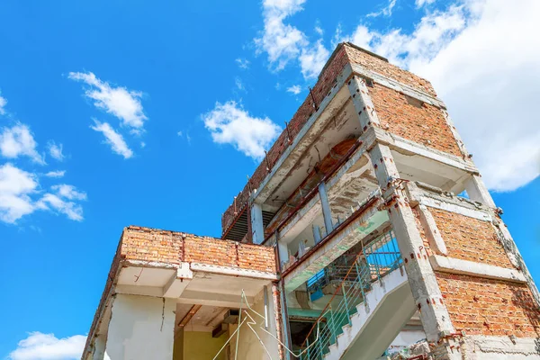 Devastated building . Destroyed architecture , the collapse of the walls