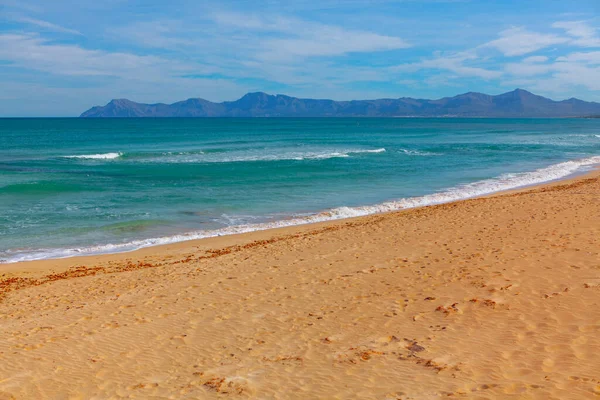 Playa Del Muro Bahía Alcudia Con Costa Arenosa Islas Baleares — Foto de Stock