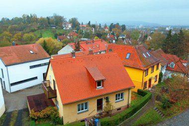 Almanya 'da köy yukarıdan görünüyor. Bamberg banliyösü 