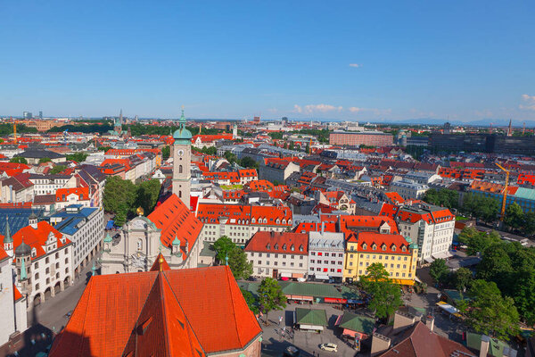 Munchen central city aerial view . Munich Bavaria Germany 
