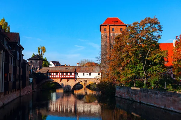 Генкербрукке Романтичний Середньовічний Міст Нюрнберзі Old Town Pegnitz River Nuremberg — стокове фото