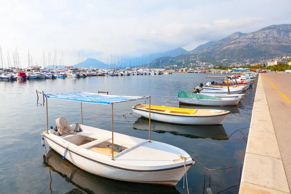 Harbor Boats Bar Town Montenegro Moored Boats Berth — Stockfoto