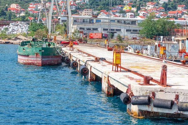 Industrial Port Boat Old Harbor Kotor Bay Montenegro — Stockfoto