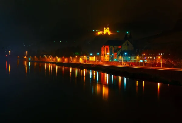 Wurzburg Germany Night Main River Nighttime Night City Reflection Water — Foto de Stock