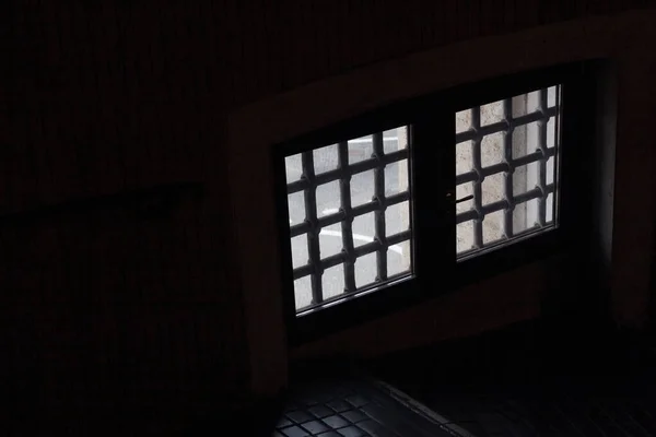 Dark Room Window Grate Prison Cell Light High Contrast — Stockfoto