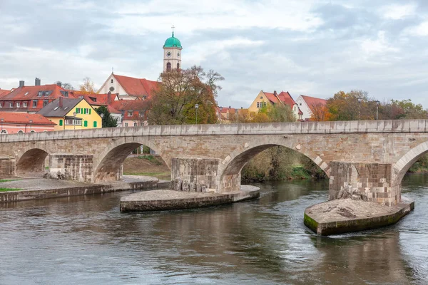 Bridge Danube Regensburg Germany Medieval Arch Bridge River Steinerne Brucke — ストック写真