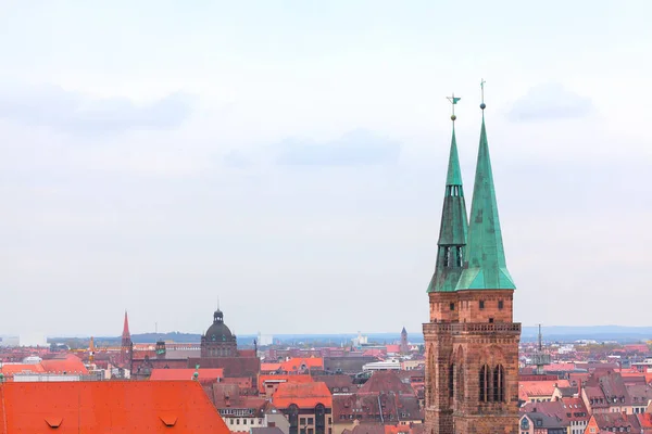 Old Town Rooftops Scenery Nuremberg View Sebalduskirche Lutheran Church Bavaria — Foto de Stock
