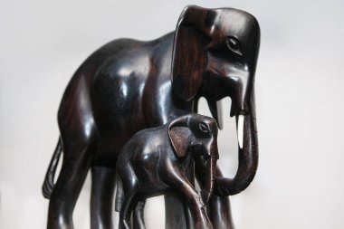 Elephants mother and child . Wild animals ebony figurine