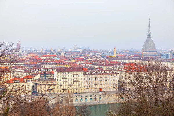 Turin City Panorama River Torino Italy Mole Antonelliana — стоковое фото