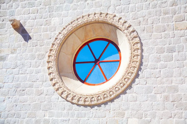 Fenêtre Circulaire Église Fenêtre Cathédrale Ronde Avec Stuc — Photo