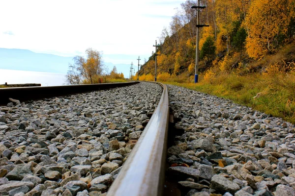 Cirum-Baikal Railway along Lake Baikal, Russia - Part of the Historic Trans-Siberian Railroad — Stock Photo, Image