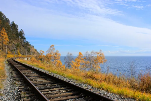 バイカル湖、ロシア - 歴史的なシベリア横断鉄道の一部に沿って cirum バイカルの鉄道 ロイヤリティフリーのストック写真