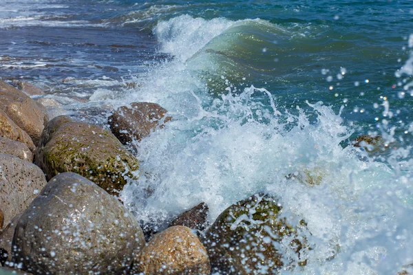 Kıyıda deniz köpüğü ile kırma dalgalar — Stok fotoğraf