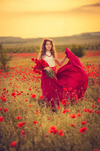 The girl in a poppy field — Stock Photo, Image