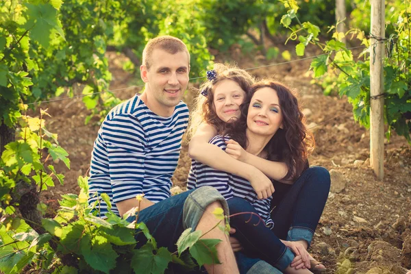 Perhe raidallinen paita viinitarhassa — kuvapankkivalokuva