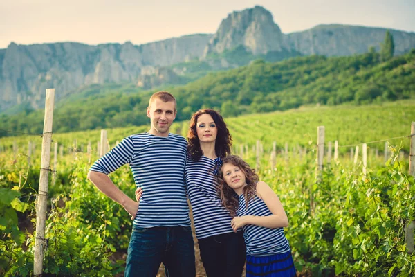 Famiglia in camicia a righe in vigna — Foto Stock