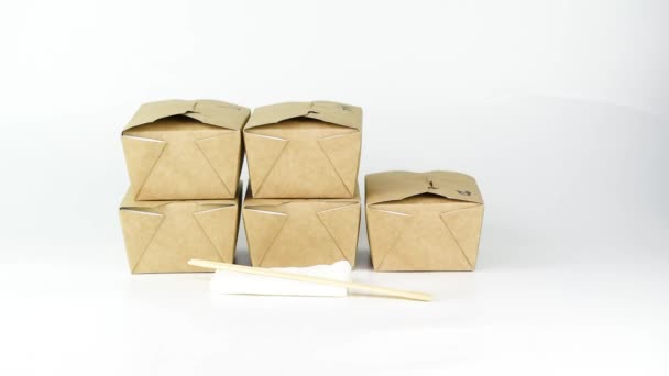 Food Delivery Service Concept Food Eco Paper Take Away Boxes — Stock Video