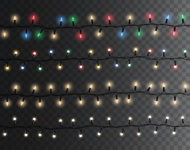 Şeffaf arkaplanda parlak parlak parlak çelenkler - Noel süsleme unsuru