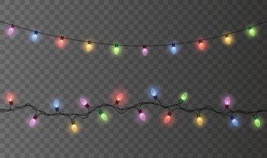 Şeffaf arkaplanda parlak parlak parlak çelenkler - Noel süsleme unsuru