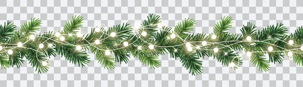 Guirlande Noël Décorative Sans Couture Vectorielle Avec Branches Conifères Chaîne — Image vectorielle