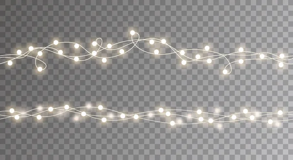 Vector Brillante Conjunto Guirnaldas Luz Sin Costuras Elemento Decoración Navidad — Vector de stock