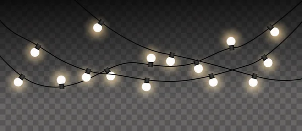 Vector Glänzende Elektrische Lampengirlande Element Der Weihnachtsdekoration Auf Dunklem Hintergrund — Stockvektor