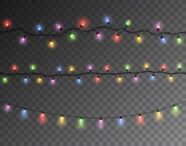 Vector Brillante Conjunto Guirnaldas Luz Sin Costuras Elemento Decoración Navidad — Vector de stock