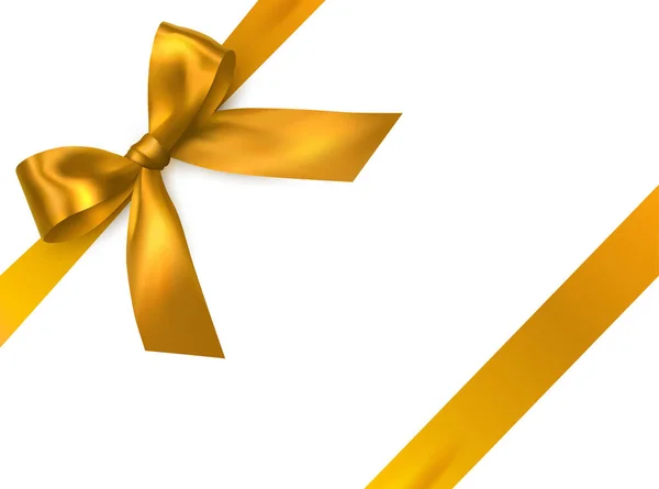 Vector Bright Gold Shiny Ribbon Decorative Bow White Background Invitation — Stock Vector
