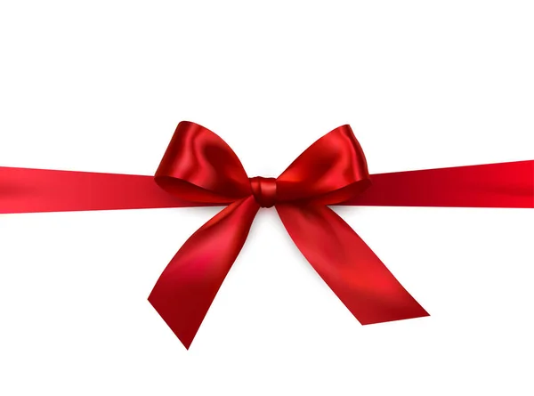 Vector Bright Red Shiny Ribbon Decorative Bow White Background Invitation — Stock Vector