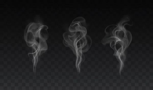 Conjunto Vectorial Efectos Humo Realistas Sobre Fondo Oscuro — Archivo Imágenes Vectoriales