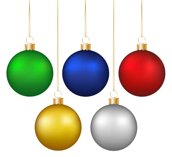 Ensemble Boules Noël Suspendues Colorées Brillantes Réalistes Isolées Sur Fond — Image vectorielle