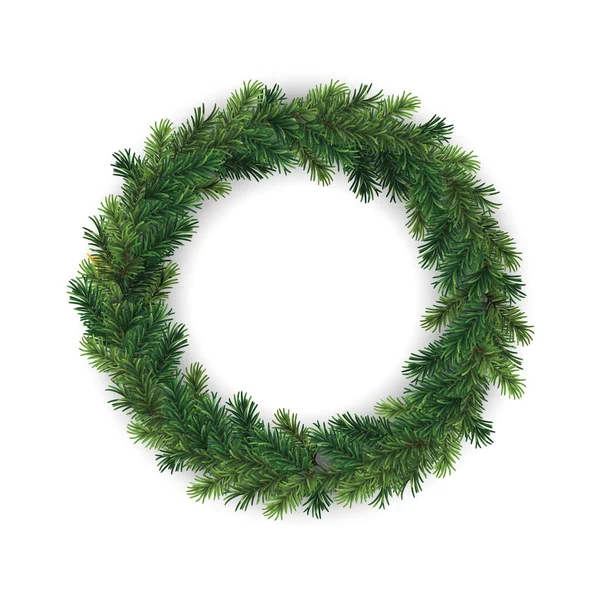 Cadre Couronne Ronde Décorative Noël Vectoriel Avec Branches Conifères Isolées — Image vectorielle