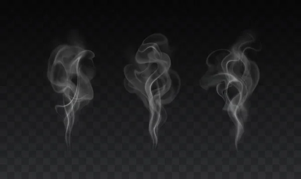 Conjunto Vetorial Efeitos Fumaça Realistas Fundo Escuro — Vetor de Stock