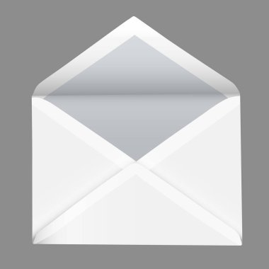 Gri arkaplanda izole edilmiş gerçekçi açık beyaz zarf