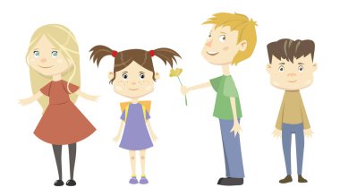 Beyaz arka planda izole edilmiş dört vektör karikatürü.