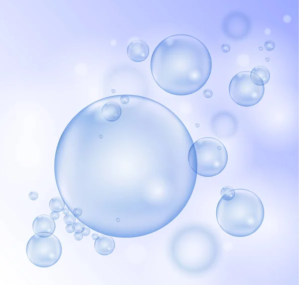 Vector Brillante Burbujas Soapp Transparente Sobre Fondo Azul Claro — Archivo Imágenes Vectoriales
