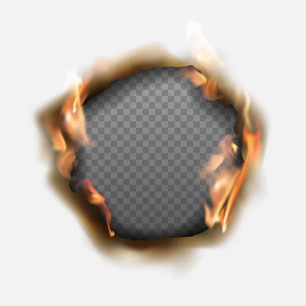 Διάνυσμα Ρεαλιστική Τρύπα Καίγεται Χαρτί Καφέ Άκρες Και Φλόγες Διαφανές — Διανυσματικό Αρχείο