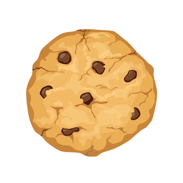 Heerlijke Vector Cartoon Cookie Met Chocolade Chips Geïsoleerd Witte Achtergrond — Stockvector